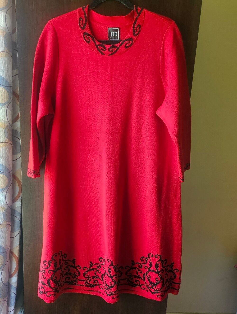 JH Red Embroidered Long Sleeve Sweater Dress Size 2X